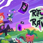 Pixel art image of a person with orange hair standing on a green field against a purple sky. They are brandishing some herbs and there is a tarot card and a magical plant pot next to them. The game logo with the name Ritual of Raven is on the right.